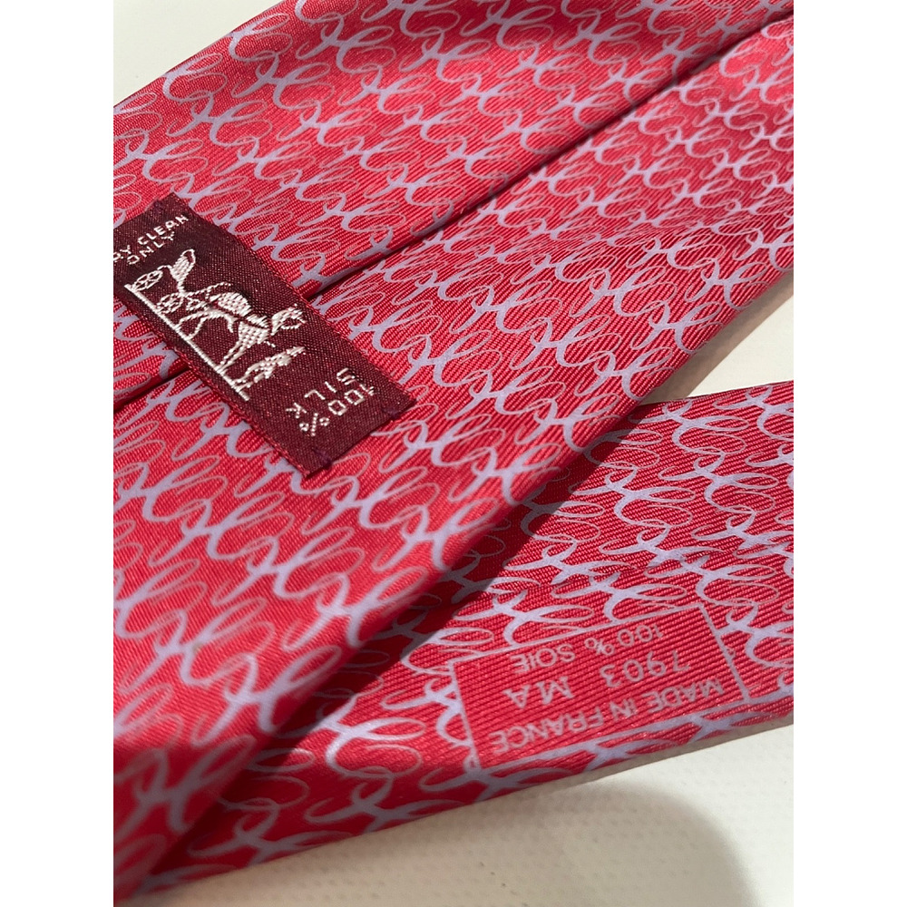 Hermes Tie Brick Red Silk Twill Classic Geometric Made in France - Picture 10 of 10